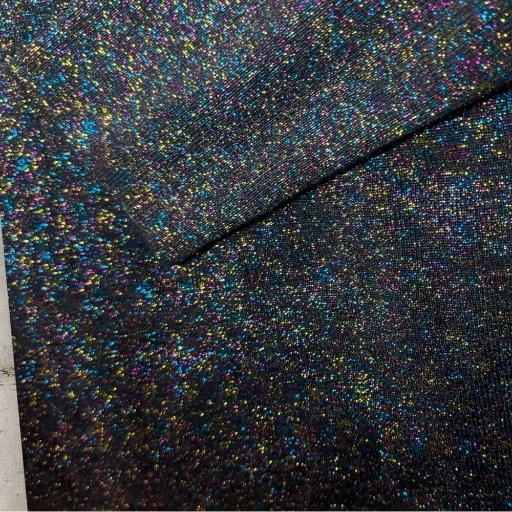 Sunset & Spring black metallic ruffle shoulder sweater glitter sz M preppy chic - Picture 8 of 14